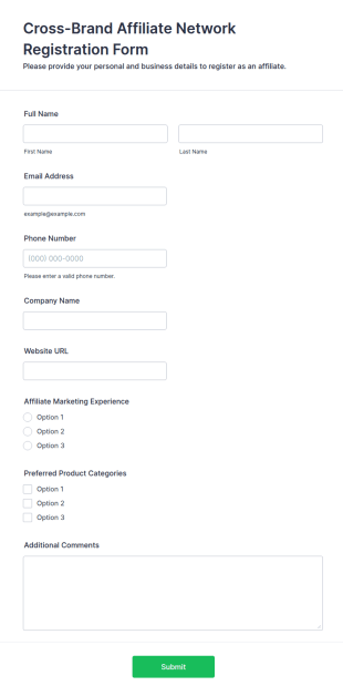 Cross Brand Affiliate Network Registration Form Template