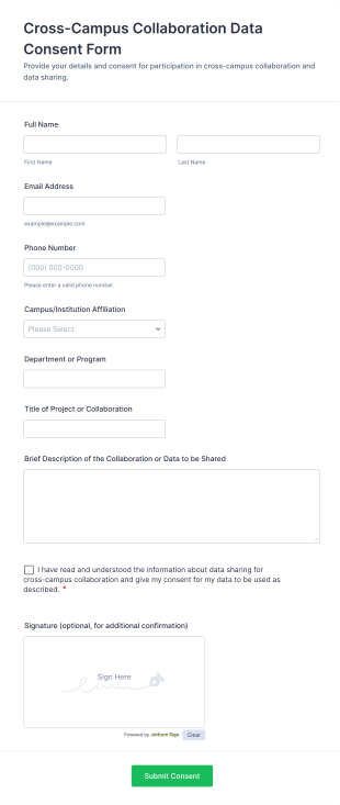 Cross Campus Collaboration Data Consent Form Template