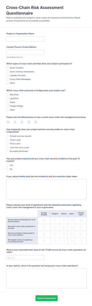 Cross Chain Risk Assessment Questionnaire Form Template
