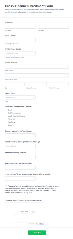Cross Channel Enrollment Form Template