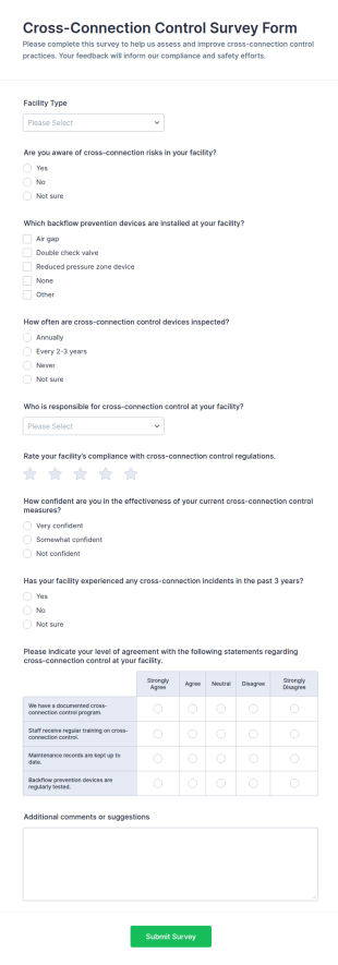 Cross Connection Control Survey Form Template