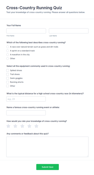 Cross Country Running Quiz Form Template