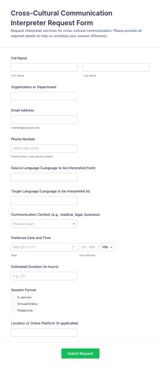 Cross Cultural Communication Interpreter Request Form Template