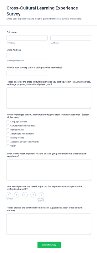 Cross Cultural Learning Experience Survey Form Template