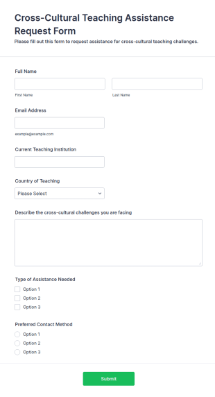 Cross Cultural Teaching Assistance Request Form Template