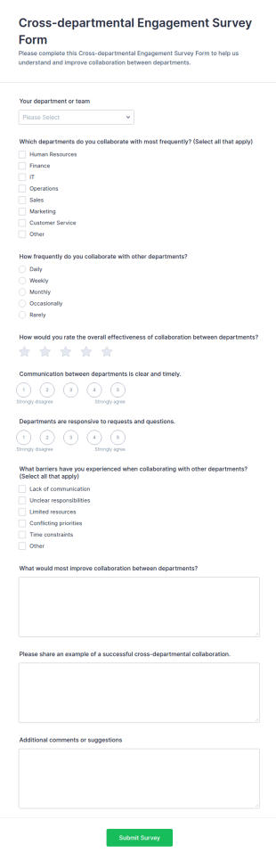Cross Departmental Engagement Survey Form Template