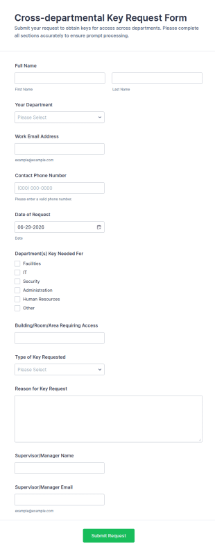 Cross Departmental Key Request Form Template