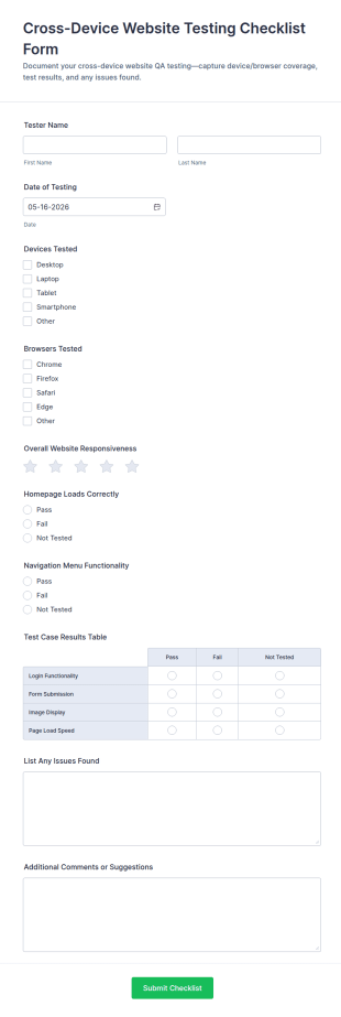 Cross Device Website Testing Checklist Form Template