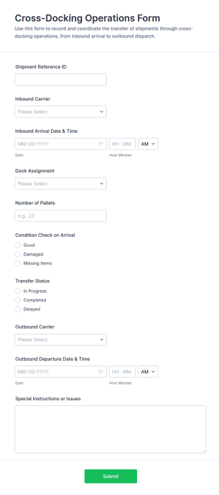 Cross Docking Operations Form Template