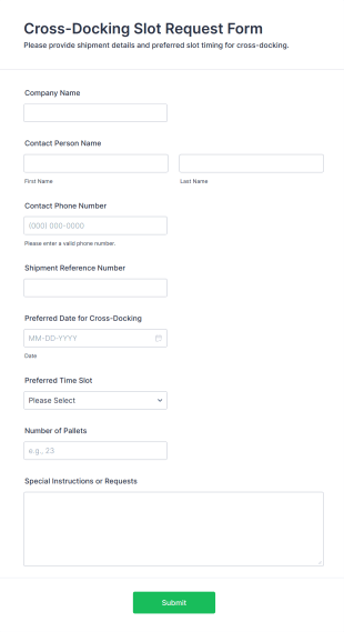 Cross Docking Slot Request Form Template