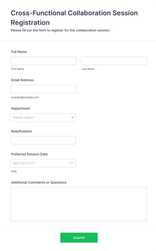 Cross Functional Collaboration Session Registration Form Form Template