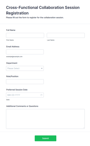 Cross Functional Collaboration Session Registration Form Template