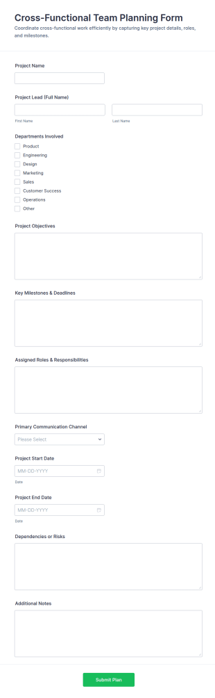 Cross Functional Team Planning Form Template