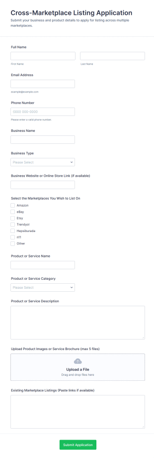 Cross Marketplace Listing Application Form Template