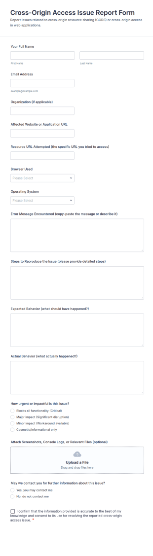 Cross Origin Access Issue Report Form Template