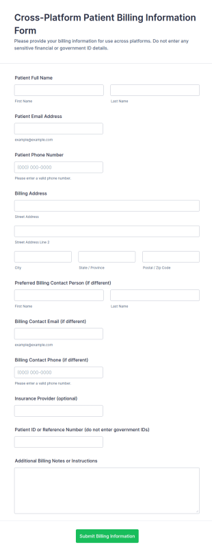 Cross Platform Patient Billing Information Form Template