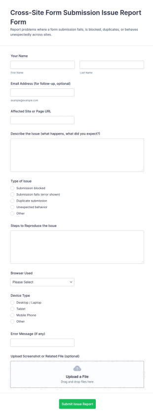 Cross Site Form Submission Issue Report Form