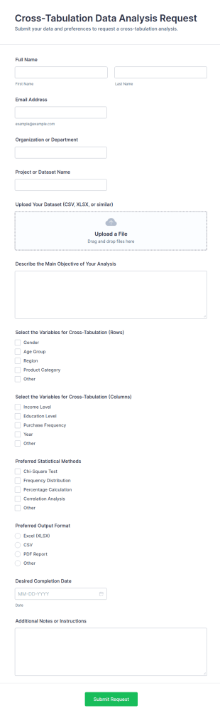 Cross Tabulation Data Analysis Request Form Template