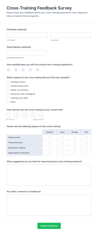 Cross Training Feedback Survey Form Template