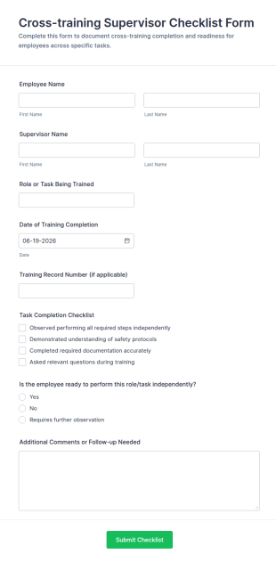 Cross Training Supervisor Checklist Form Template