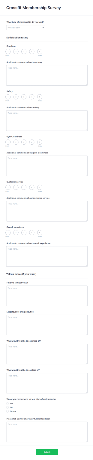 Crossfit Membership Survey Form Template