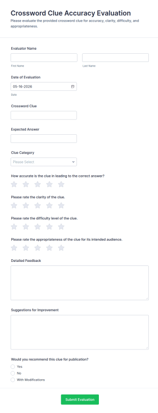 Crossword Clue Accuracy Evaluation Form Template
