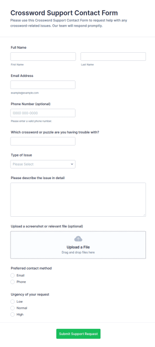 Crossword Support Contact Form Template