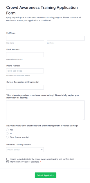 Crowd Awareness Training Application Form Template