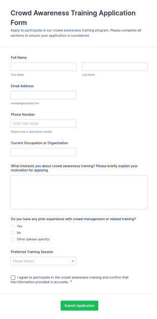 Crowd Awareness Training Application Form Template