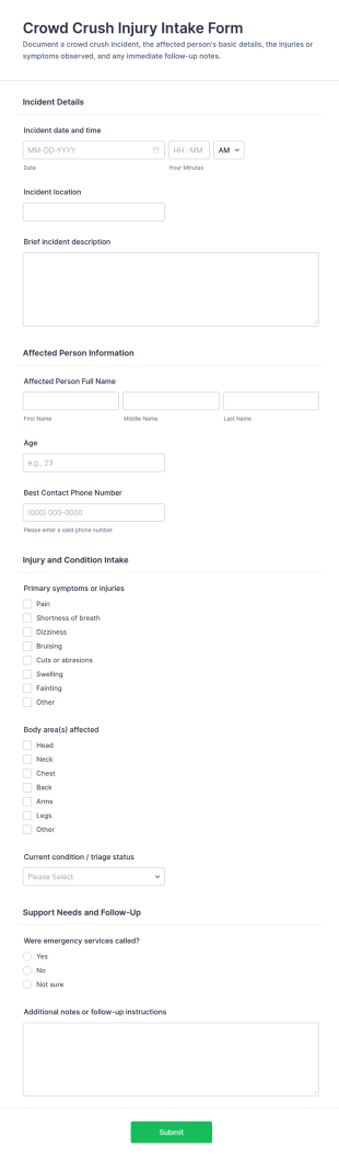 Crowd Crush Injury Intake Form Template