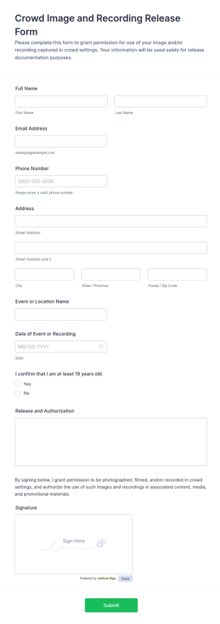 Crowd Image And Recording Release Form Template