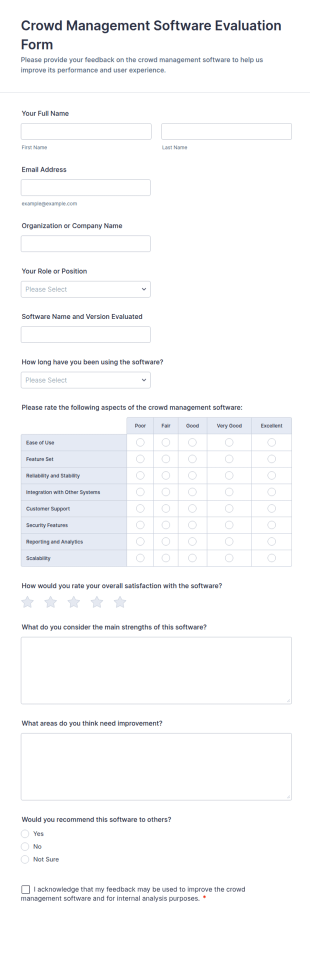 Crowd Management Software Evaluation Form Template