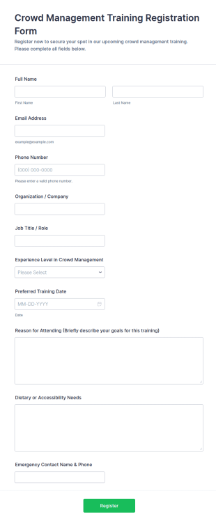 Crowd Management Training Registration Form Template