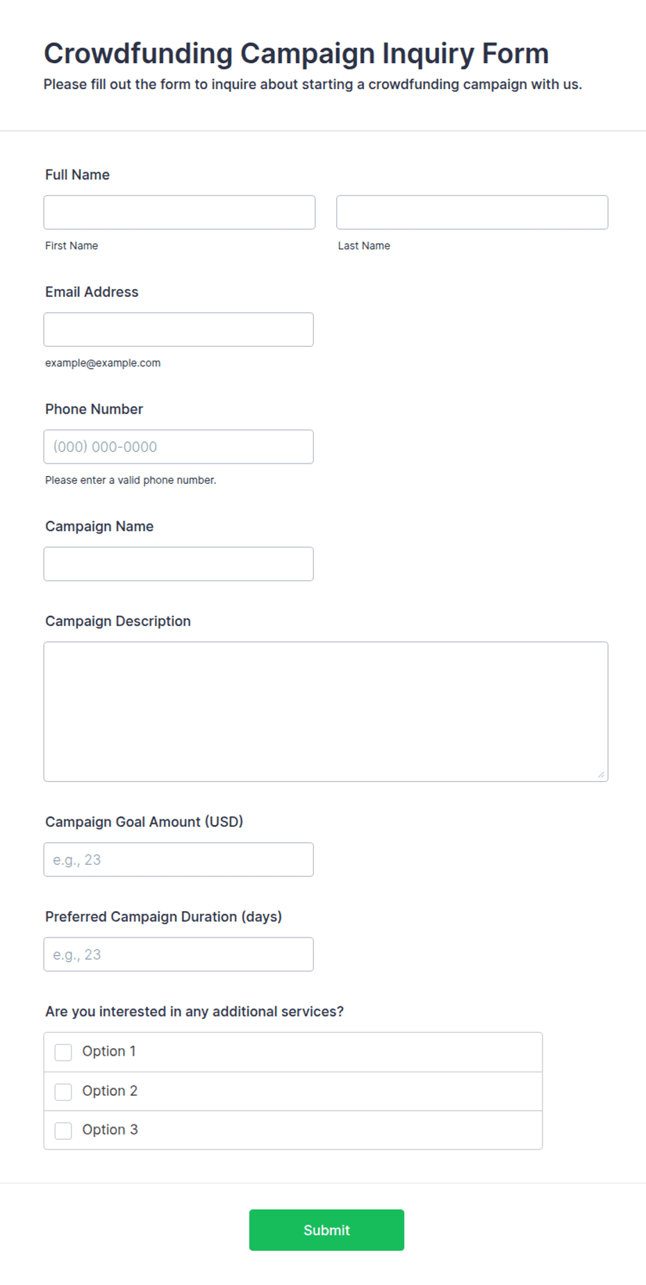 Crowdfunding Campaign Inquiry Form Template | Jotform