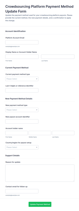Crowdsourcing Platform Payment Method Update Form Template