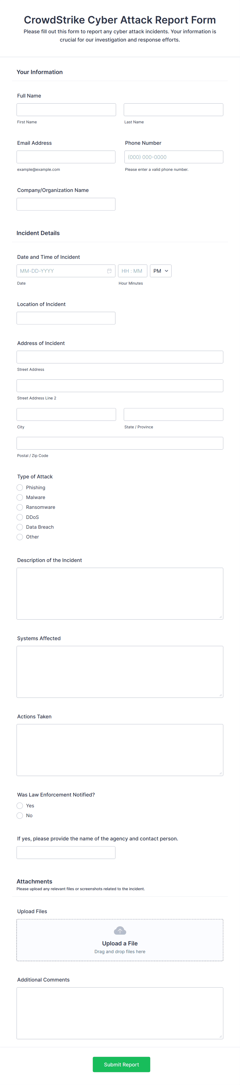 CrowdStrike Cyber Attack Report Form Template | Jotform