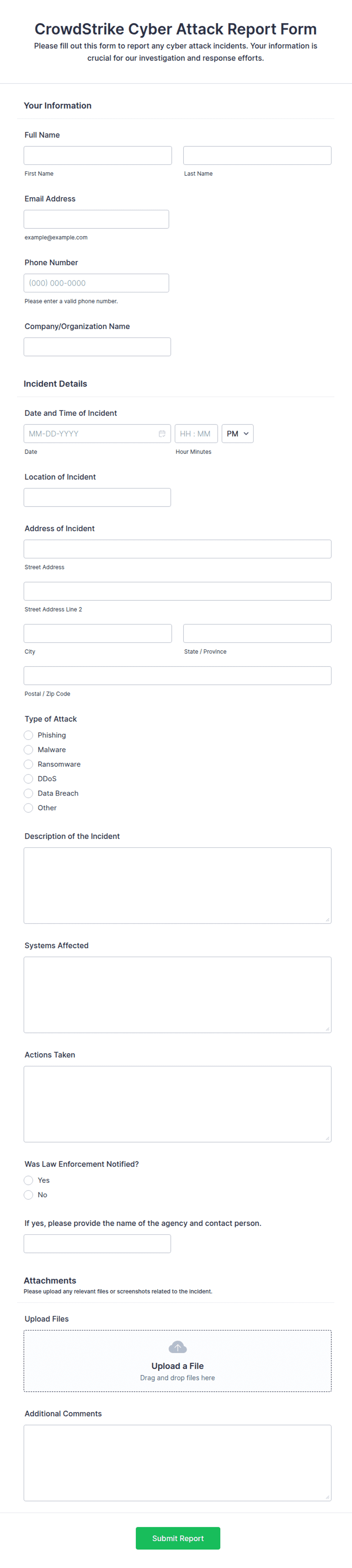 Crowdstrike Report.pdf CrowdStrike Cyber Attack Report Form Template | Jotform
