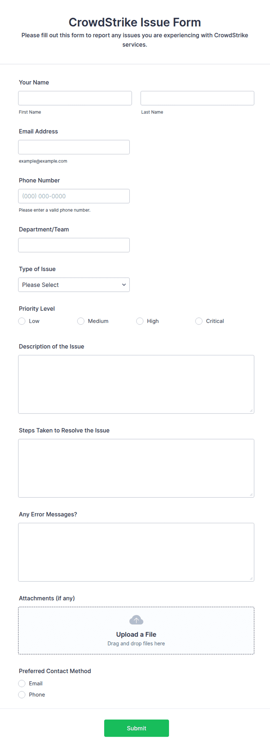 CrowdStrike Issue Form Template | Jotform