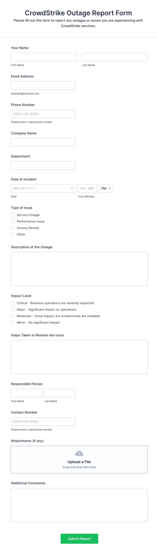 CrowdStrike Outage Report Form Template