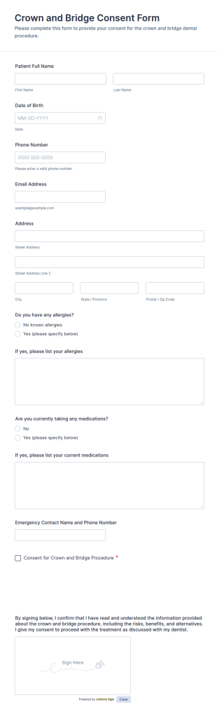 Crown And Bridge Consent Form Template