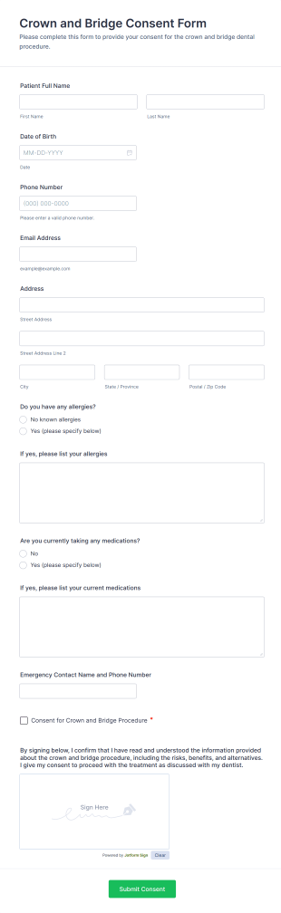Crown And Bridge Consent Form Template