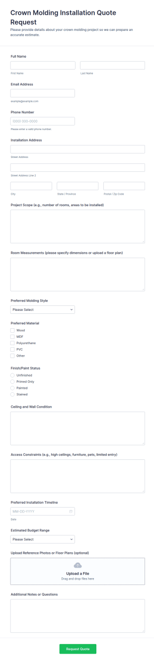Crown Molding Installation Quote Request Form Template
