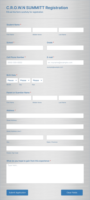C.R.O.W.N. Summit Registration Form Template