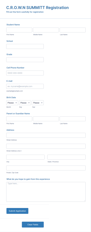 C.R.O.W.N. Summit Registration Form Template