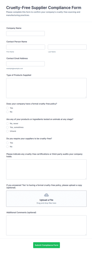 Cruelty Free Supplier Compliance Form Template