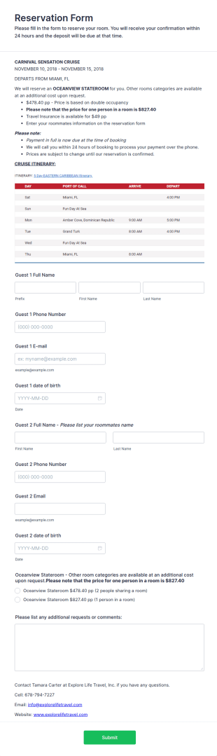 Cruise Booking Form Template