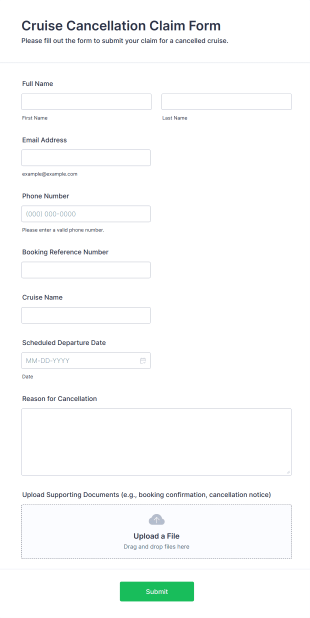 Cruise Cancellation Claim Form Template