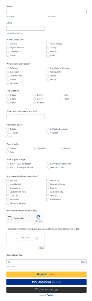 Cruise Inquiry Form Template