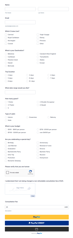 Cruise Inquiry Form Template