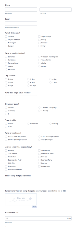 Cruise Inquiry Form Template